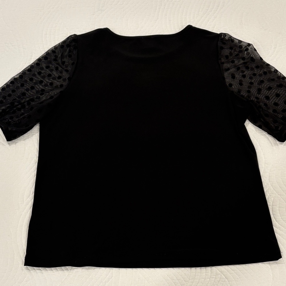 Anne Klein Black Elegant Tee with Textured Sheer Sleeves - Picture 6 of 6